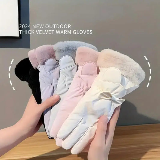 1 Pair Women's Winter Warm Gloves,Thick Fleece Lined,Touchscreen,Non-Slip Windproof,Fashionable Outdoor Gloves for Autumn/Winter