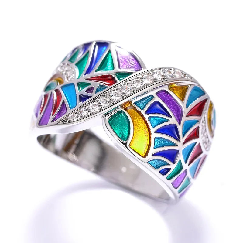 Colorful Handmade Enamel Style Silver Ring Fashion