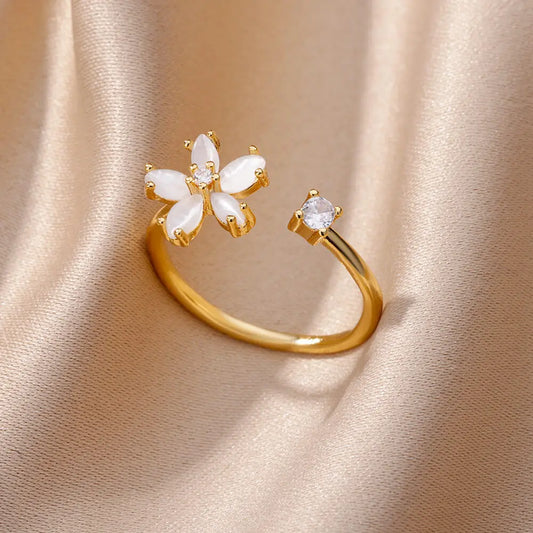 Opal Flower Gold Filled Rings (dainty)