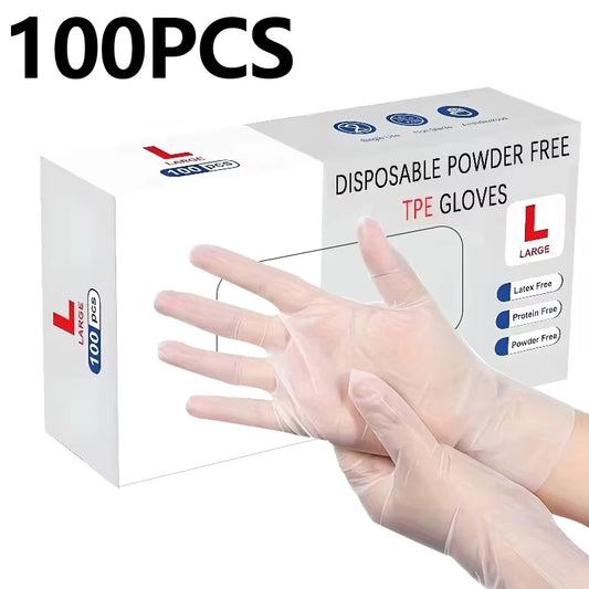 100PCS Disposable TPE Gloves Kitchen Bathroom Restaurant Camping Travel Waterproof Oil-Proof Household Cleaning Tools (Free Shipping)