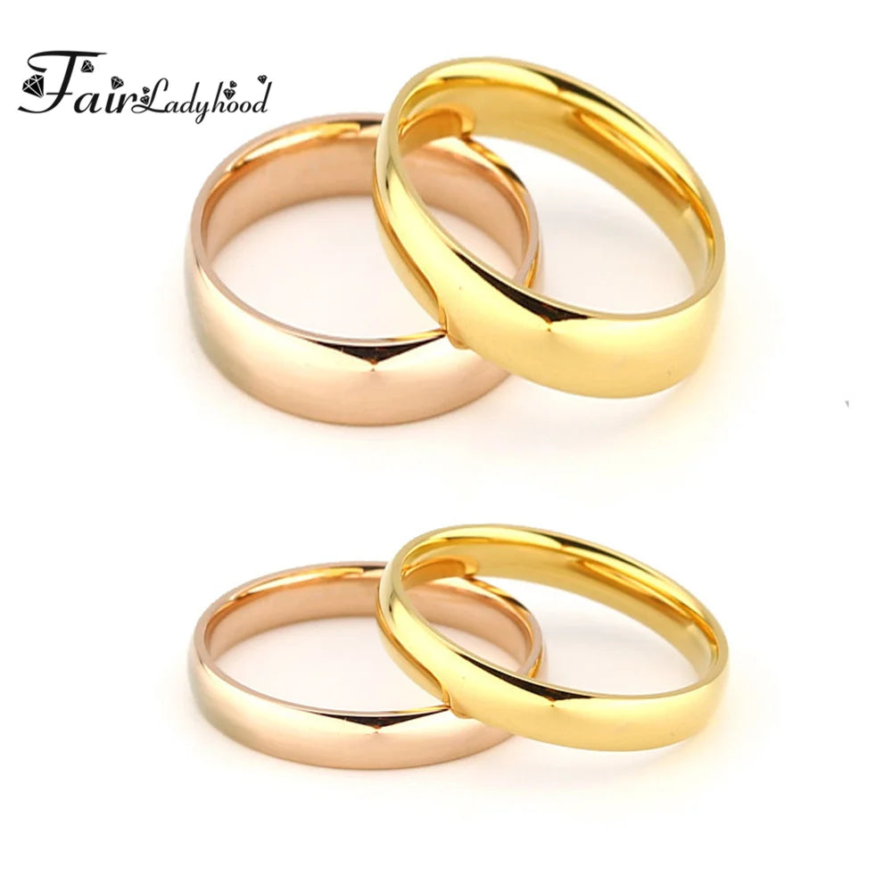 FairLadyHood Simple Rose Gold Rings For Men Women Plate With Silver Color Ring Stainless Steel Rings Jewelry Wedding Ring Couple