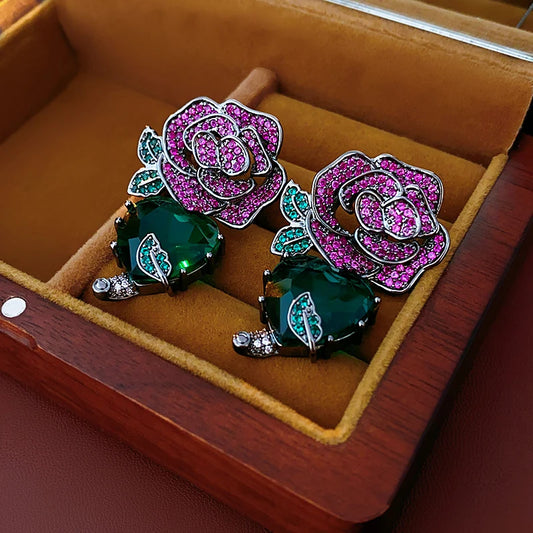 Purple Rose Flower Heart Lip,Stud Earrings for Women French Romantic Vintage Temperament Earring Luxury Jewelry wholesale
