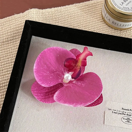 Simple Cloth Flower Hair Clip Butterfly Orchid Pearl Orchid Flower Hairpin Korean Style Bohemian Style Girl Hair Clip Seaside