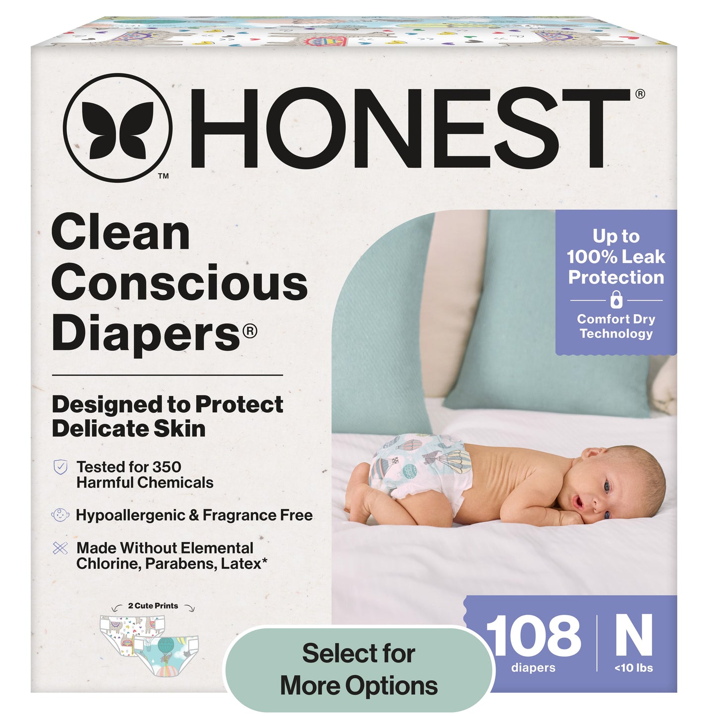 ® Clean Conscious Baby Diapers Size Newborn (<10 Lbs), Hypoallergenic and Plant Based, 108 Count