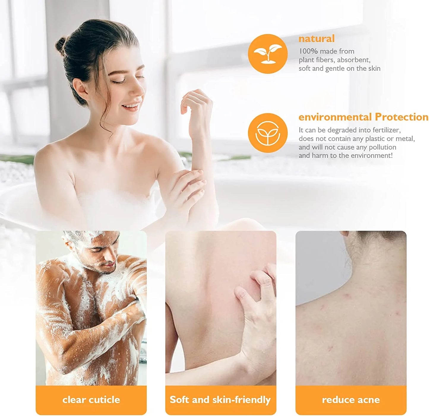 Natural Loofah Exfoliating Back Scrubber for Shower Set, Loofah Back Strap Sponge Shower Brush Long Handle Bath Body Brush, Deep Clean & Invigorate Your Skin, for Men and Women