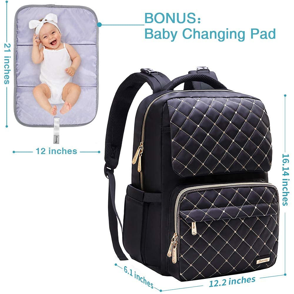 Diaper Bag, Diaper Bag Backpack for Baby Boys Girls, Multifunction Large Rucksack Diaper Bags with Changing Pads, Waterproof Travel Back Pack Knapsack for Dad & Mom -Stylish Black