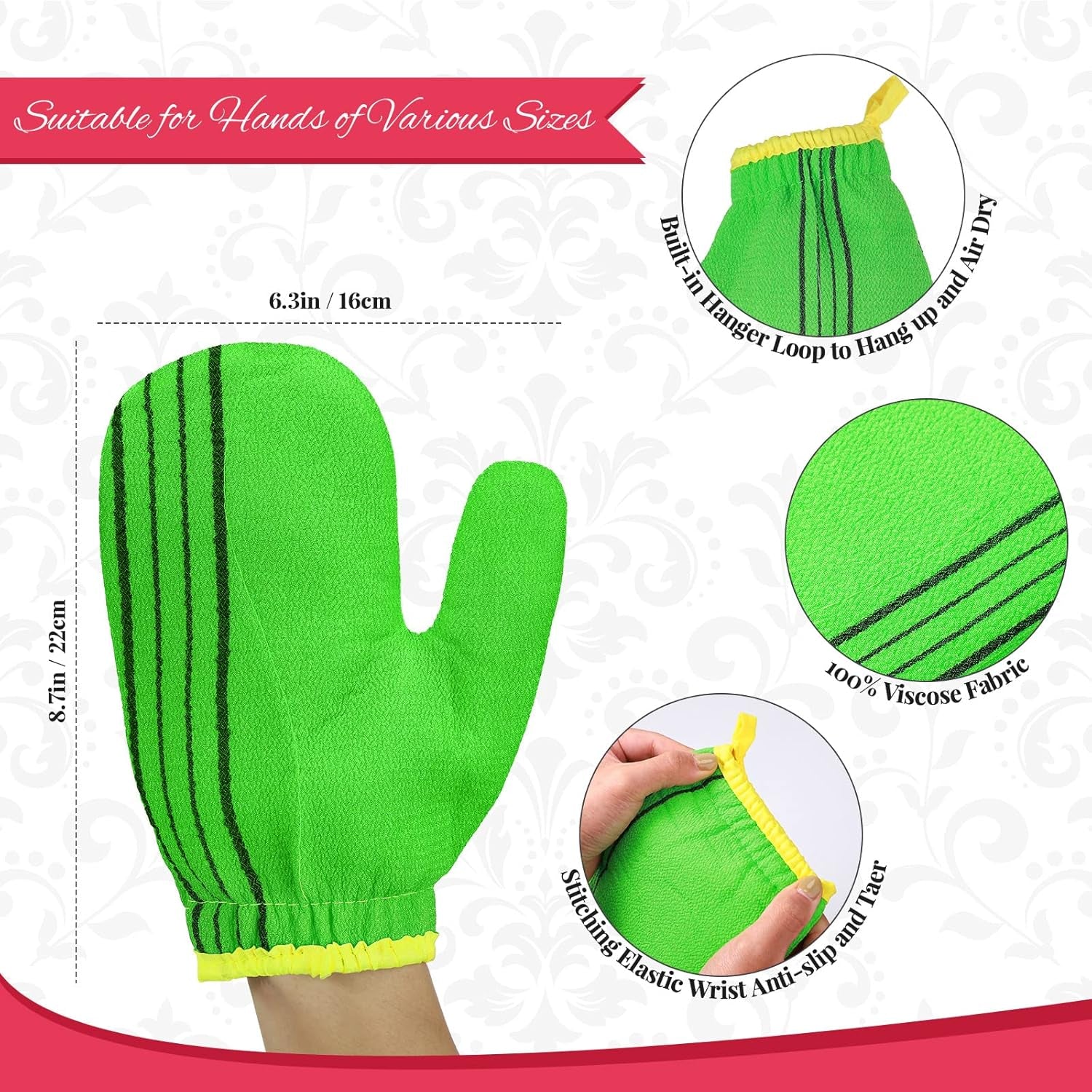 3 Pieces Korean Exfoliating Mitt Exfoliating Washcloth Korean Body Scrub Mitt Italy Face Shower Cloth Asian Bath Massage Mitts for Women and Men Wash Skin Deep Cleaning, Red, Green, Yellow