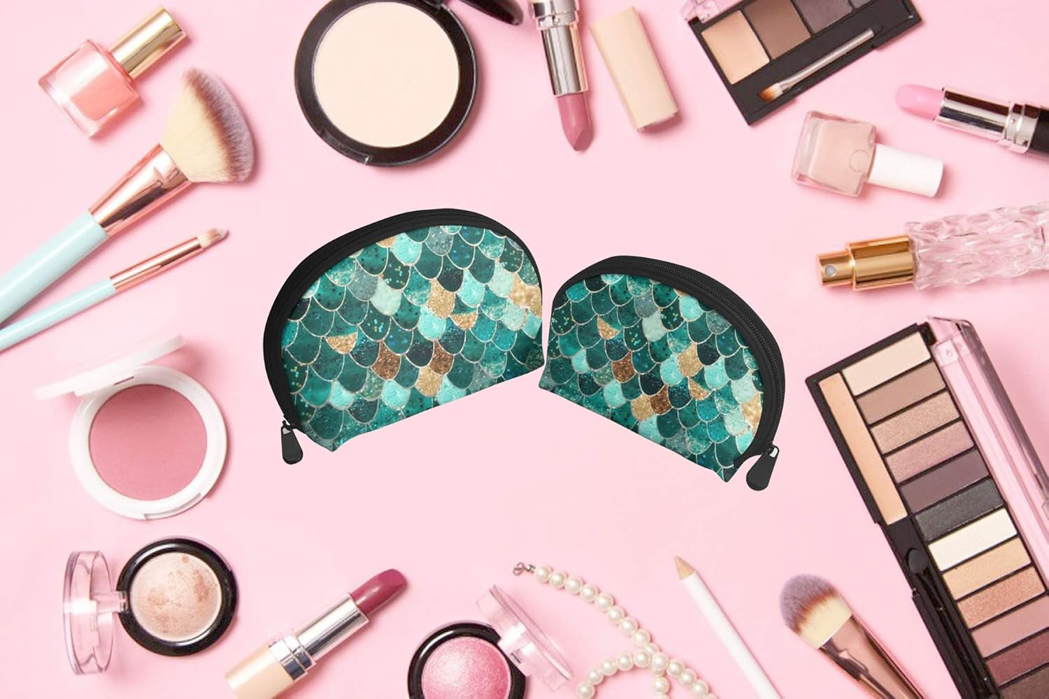 2PCS Portable Makeup Bags Waterproof Cosmetic Pouch Travel Multifunctional Toiletry Organizer Case for Women - Mermaid Scales