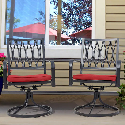 Swivel Chairs Set of 2 Black Iron Frame Swivel Conversation Chair with Red Solid Seat