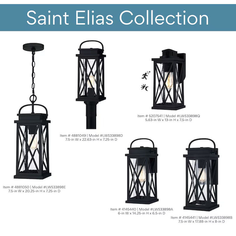 Saint Elias 1 -Light Matte Black Traditional Seeded Glass Lantern Medium Outdoor Hanging Pendant Light