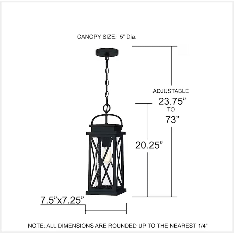 Saint Elias 1 -Light Matte Black Traditional Seeded Glass Lantern Medium Outdoor Hanging Pendant Light