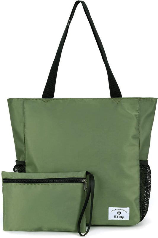 Large Capacity Foldable Tote Bag with Zipper Water-Resistant Sandproofwomen Beach Bag Handbag Gymbag Travel Shoppingbag