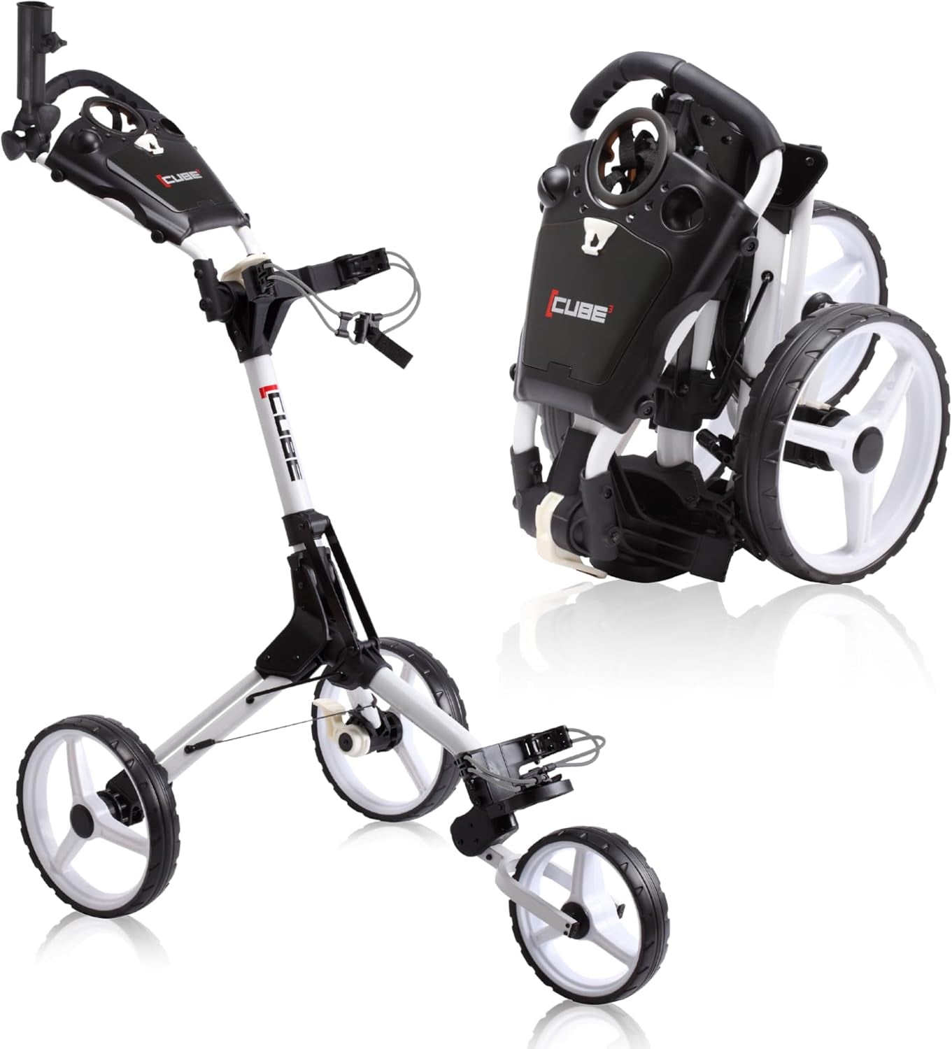 CART 3 Wheel Push Pull Golf CART - Two Step Open/Close - Smallest Folding Lightweight Golf CART in the World - Choose Color!