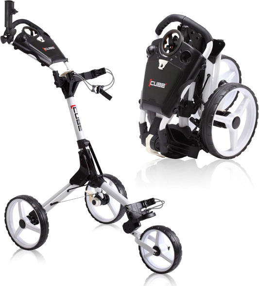 CART 3 Wheel Push Pull Golf CART - Two Step Open/Close - Smallest Folding Lightweight Golf CART in the World - Choose Color!