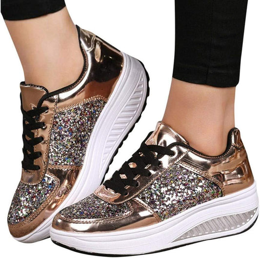 Farjing Sneakers for Women Wedges Sneakers Sequins Shake Shoes Fashion Girls Sport Shoes