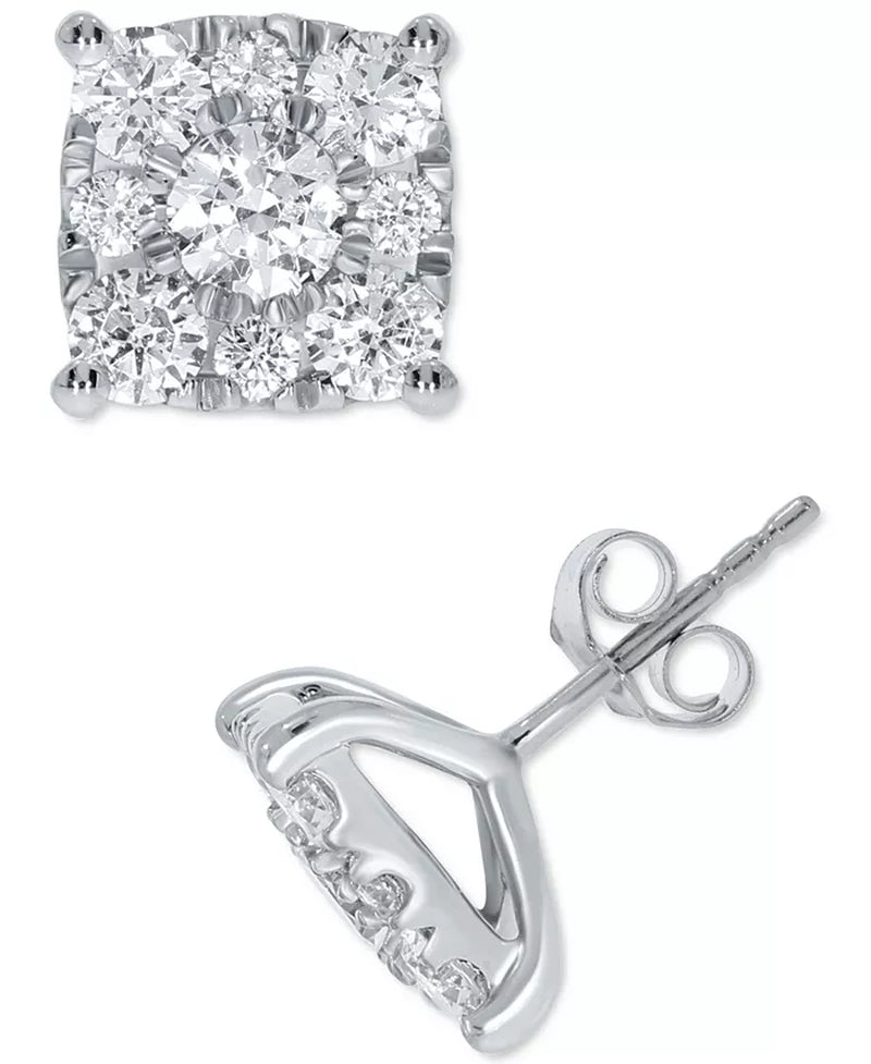 Diamond Square Cluster Stud Earrings (2 Ct. T.W.)