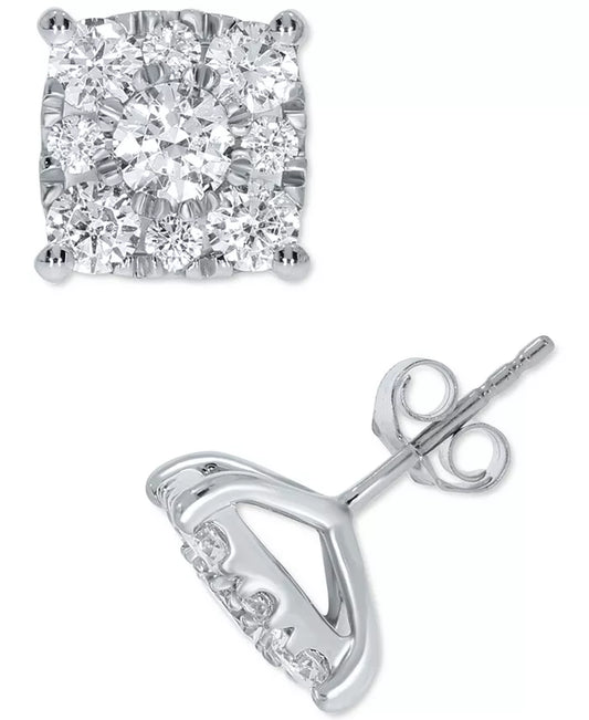 Diamond Square Cluster Stud Earrings (2 Ct. T.W.)