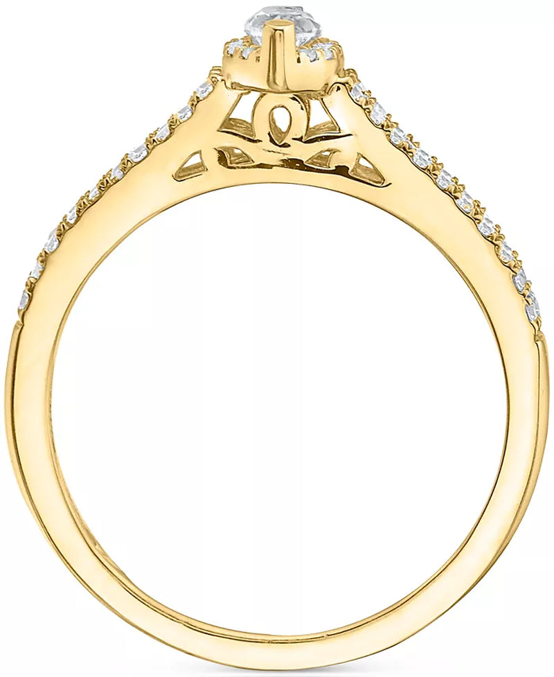 Diamond Marquise Double Row Halo Engagement Ring (1/2 Ct. T.W.) in 14K White, Yellow or Rose Gold