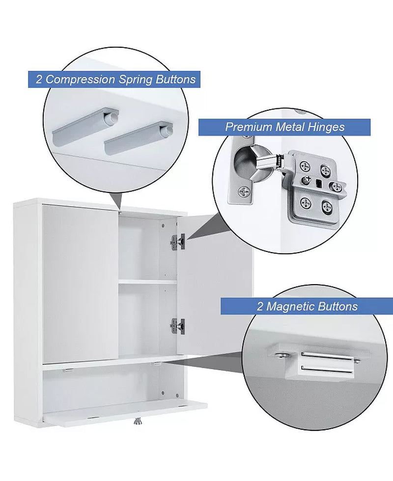Double Door Wall-Mounted Bathroom Mirrored Medicine Cabinet-White