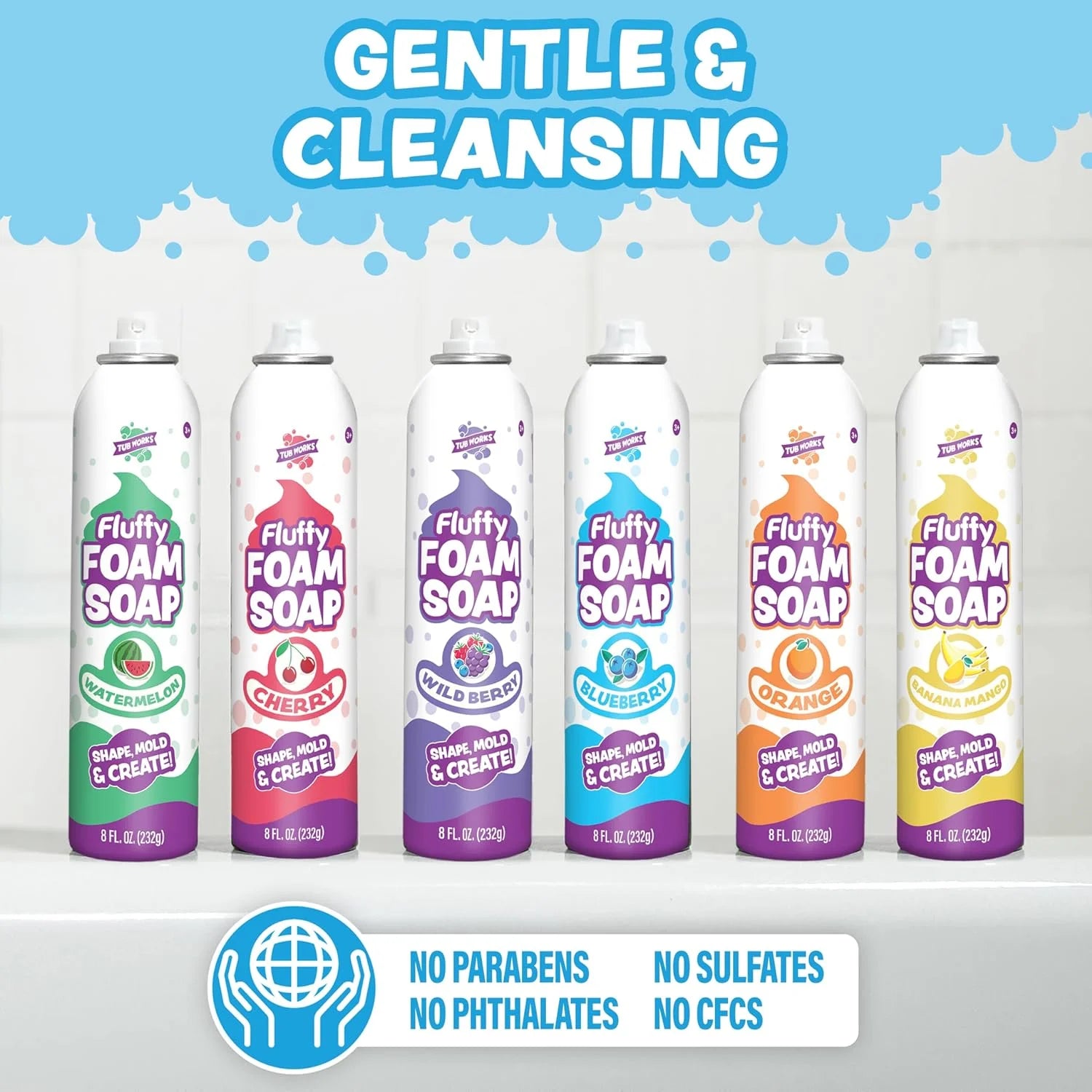 Fluffy Foam Soap Variety 6 Pack, Gentle, Cleansing Kids Bath Soap, Fruity, Fun B