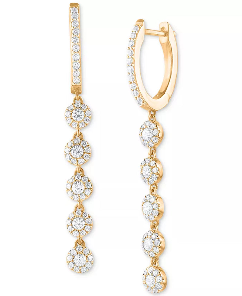Diamond Halo Dangle Hoop Drop Earrings (1 Ct. T.W.) in 14K Gold