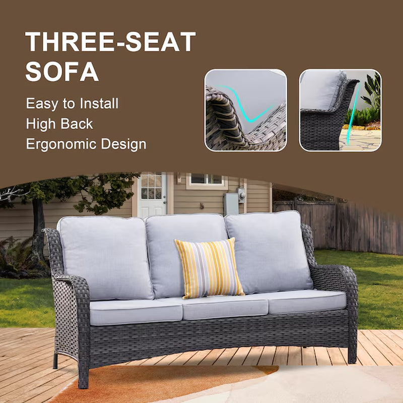 5 -Piece Wicker Patio Sofa Conversation Set with Gray Cushions