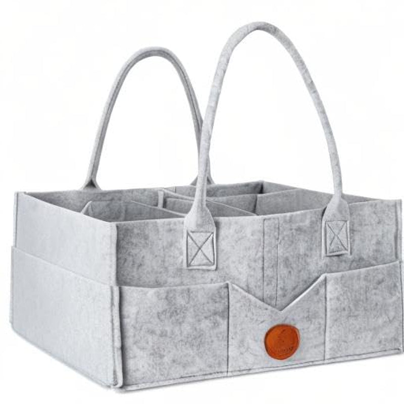Diaper Caddy Organizer - Diaper Caddy for Baby Nursery Storage, Felt Diaper Organizer for Baby Stuff with Handle, 15" X 9" X 7" Portable Baby Basket Boy Girl Changing Table Organizer (Grey)