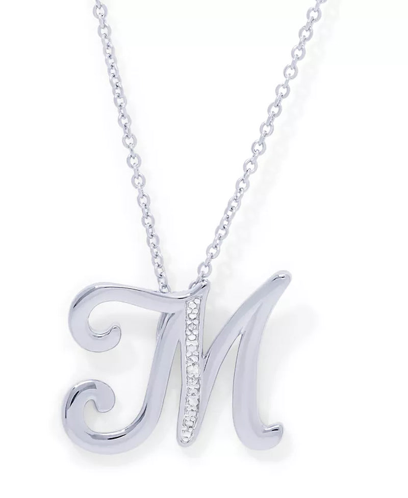 Diamond Accent Initial Pendant Necklace 18" in Silver Plate