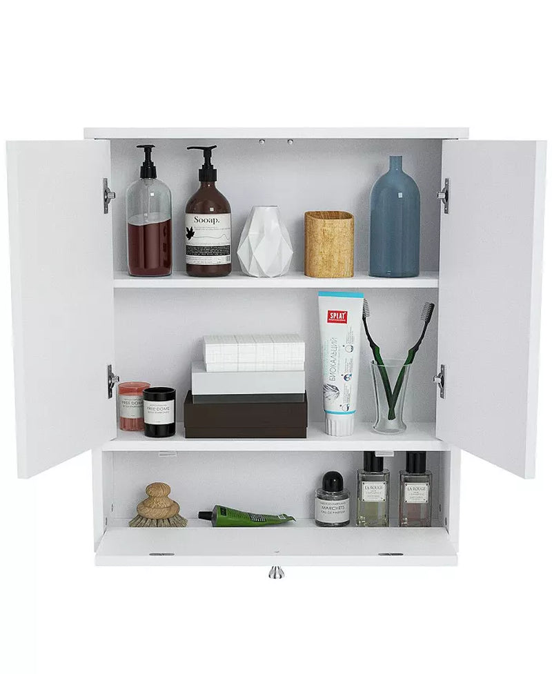 Double Door Wall-Mounted Bathroom Mirrored Medicine Cabinet-White