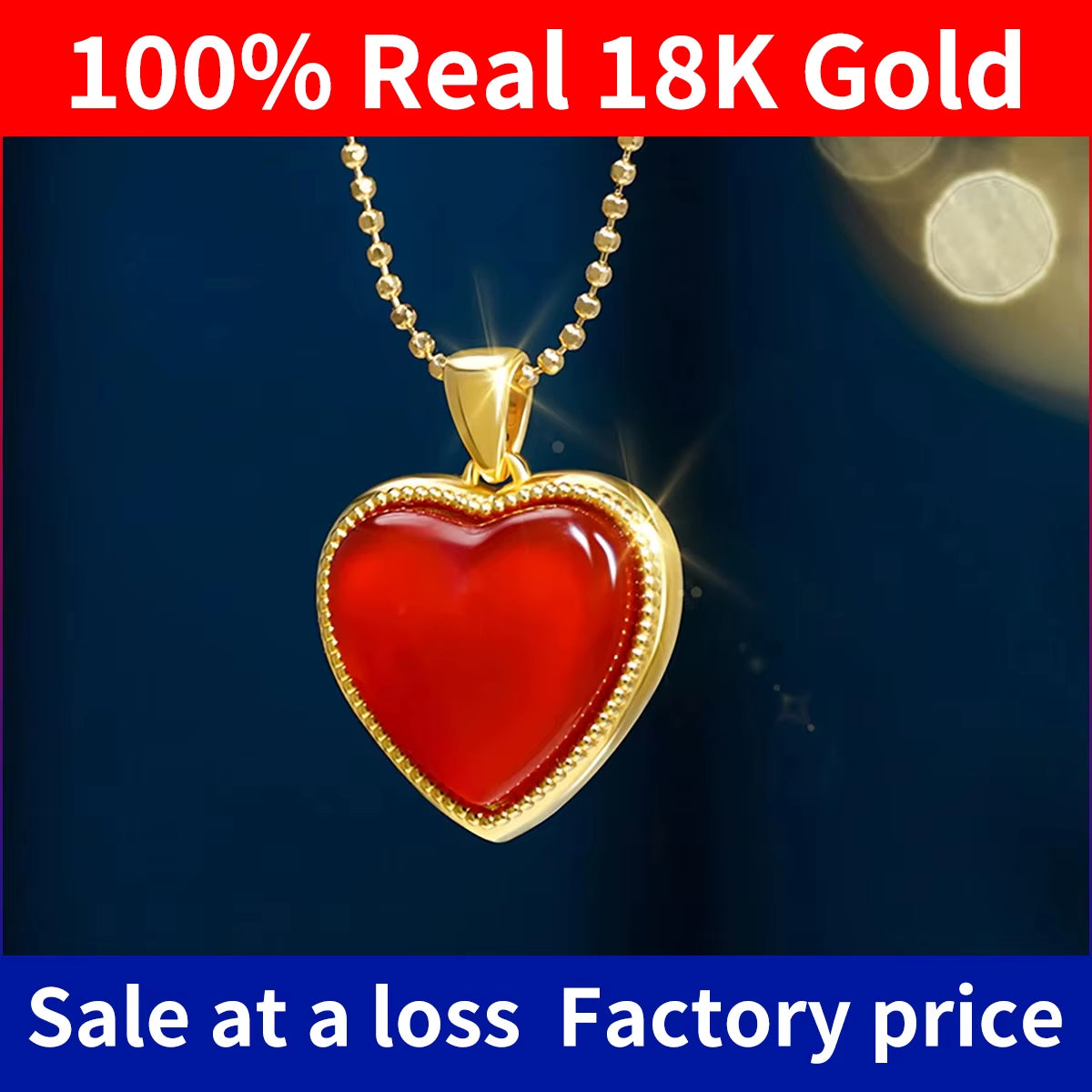 100% Real Gold 18K Natural Agate Necklace for Women Heart Pendant Au750 Pure Original Gold Jewelry Valentine'S Day Gifts
