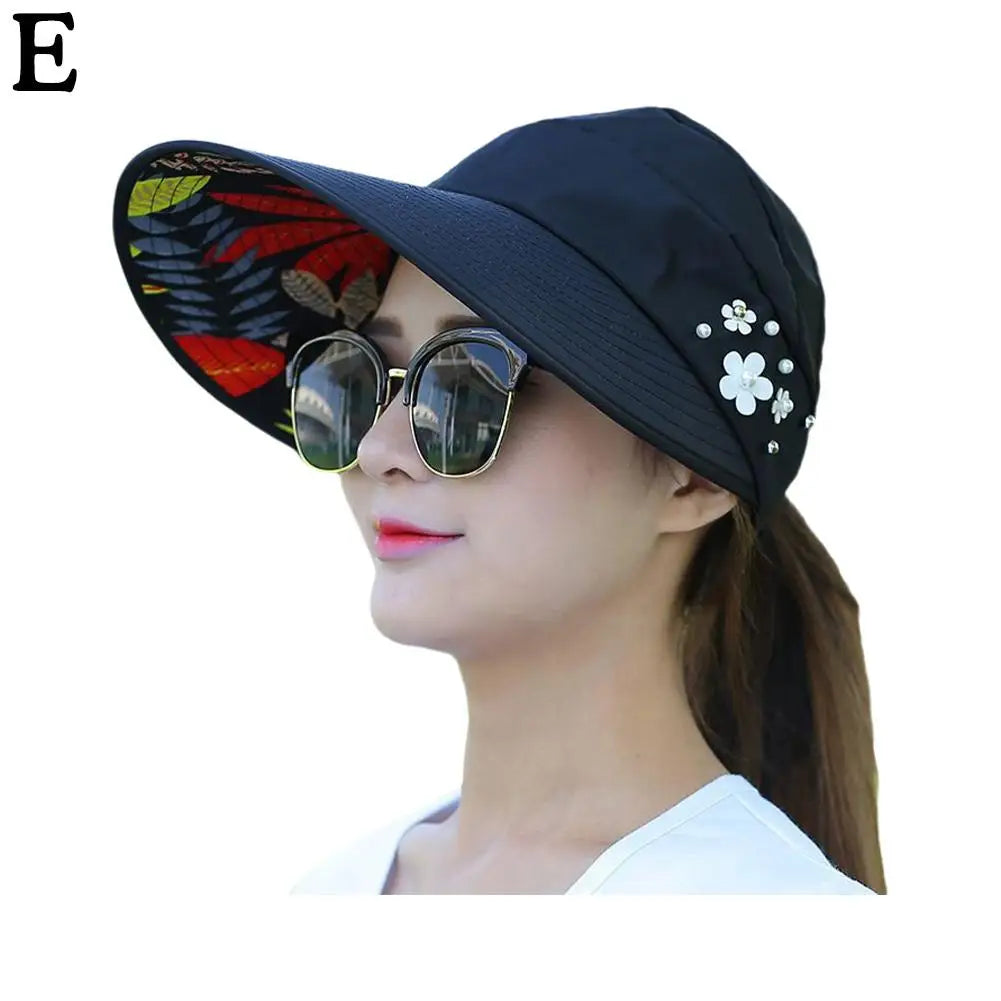 Fashion Womens Ladies Summer Vacation Wide Brim Foldable Sun Hat Anti-Uv Beach Visor Caps Casual Hats
