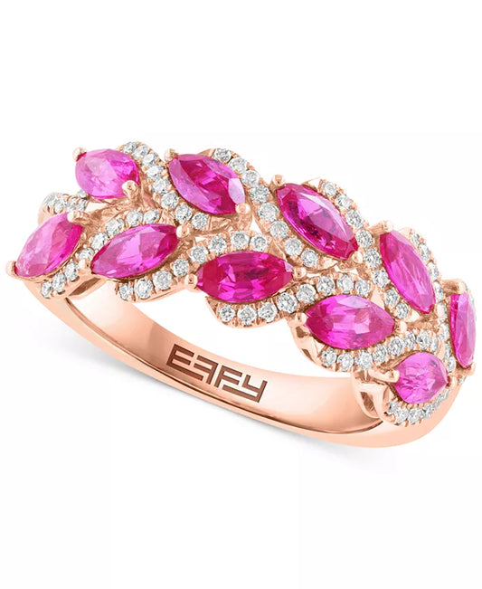 EFFYÂ® Marquise-Cut Ruby (1-5/8 Ct. T.W.) & Diamond (1/3 Ct. T.W.) Statement Ring in 14K Rose Gold