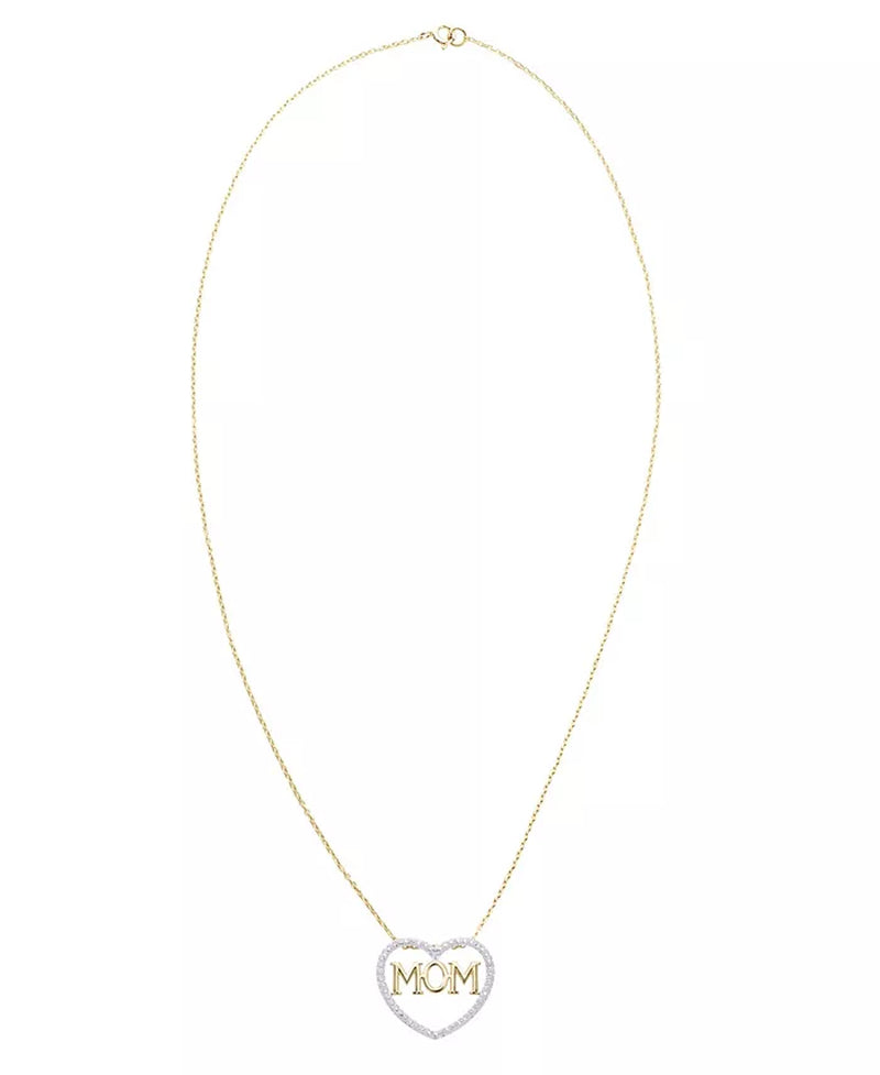 Diamond Accent Gold-Plated Mom Heart Pendant Necklace