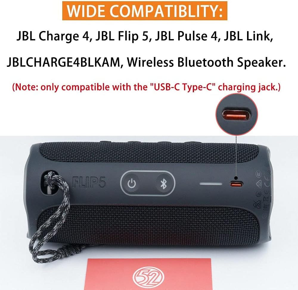 New Tour Flat Charging Power Supply Cable Compatible with JBL Charge 5, JBL Flip 6, JBL Flip 5, JBL Charge 4, JBL Pulse 4 Wireless Speaker (Orange)