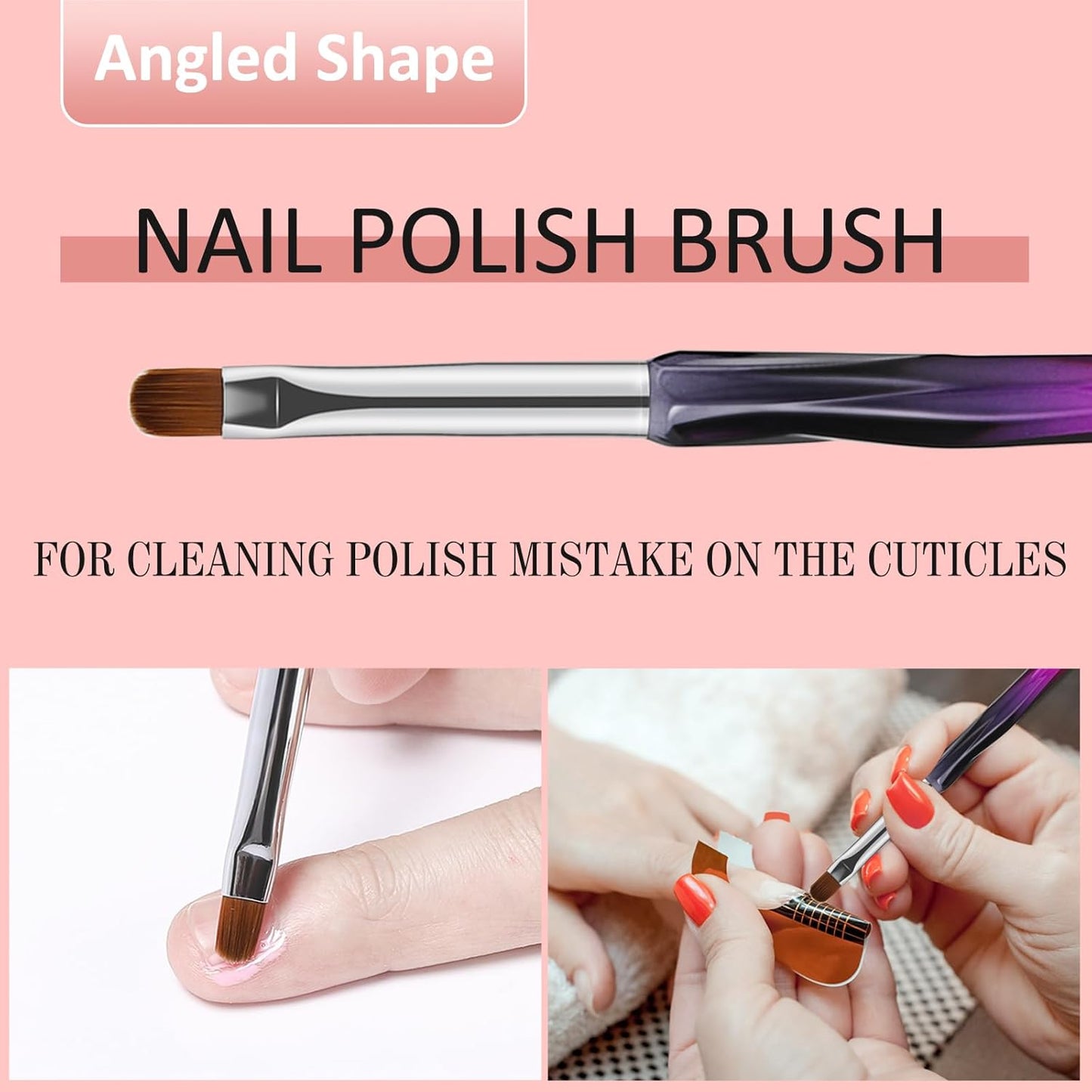 Nail Art Clean up Brushes,3Pcs Nail Brush for Cleaning Polish Mistakes on the Cu