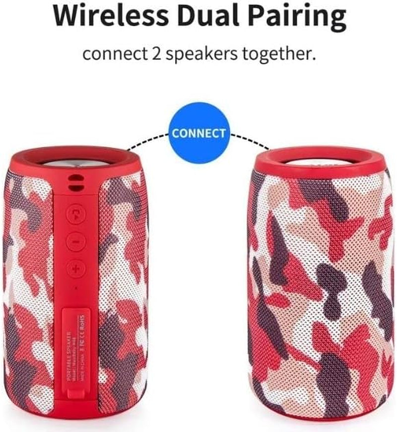 Musibaby Bluetooth Speaker Wireless Portable, IPX5 Waterproof Bluetooth Speakers with Dual Pairing, 24H Playtime, Rich Stereo Bass for Home, Travel, Party, Outdoor | Electronic Gifts (Camo Red)
