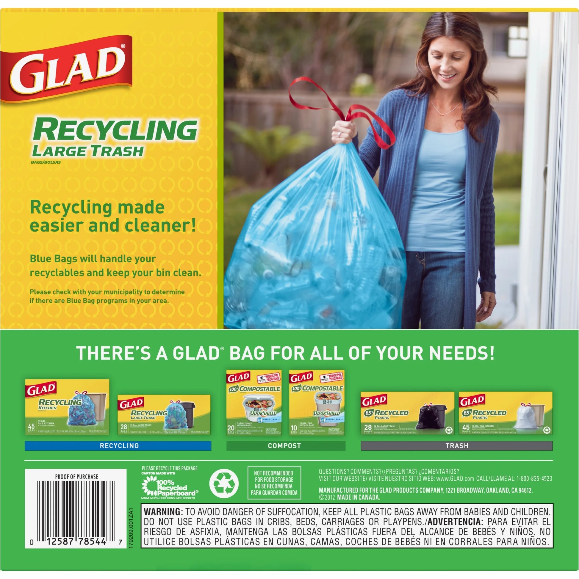 Blue Recycling Large Trash Bags, 30 Gallon, 28 Bags
