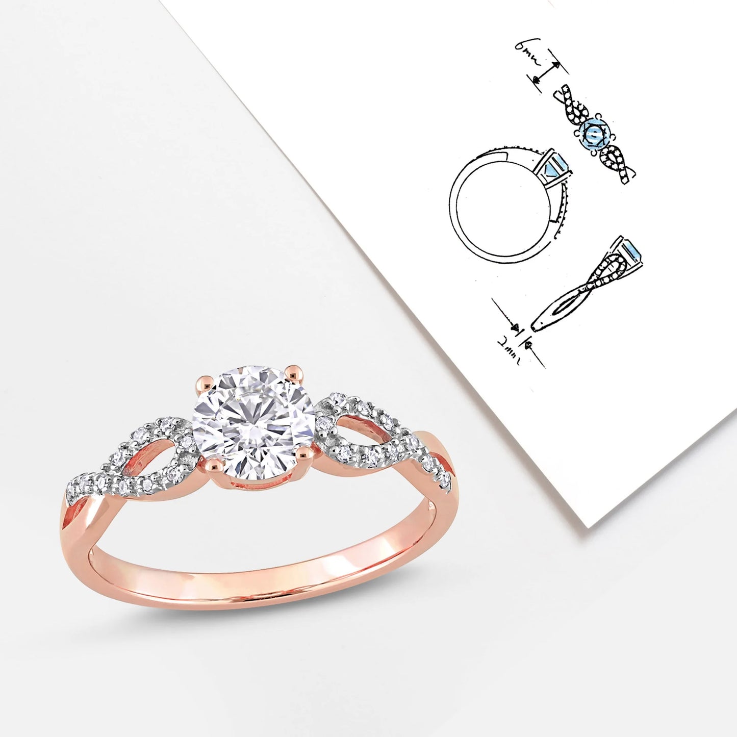 Women'S Created Sapphire 10K Rose Gold Engagement Ring