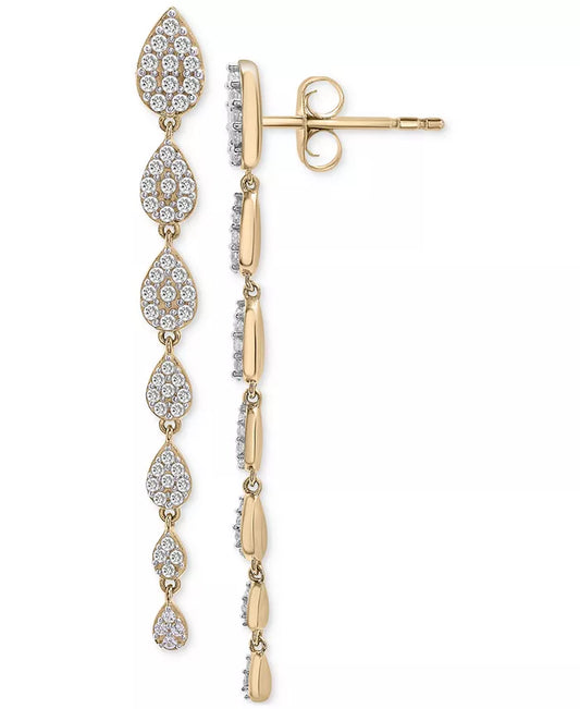 Diamond Cluster Linear Drop Earrings (1 Ct. T.W.) in 14K Gold or 14K White Gold, Created for Macy'S