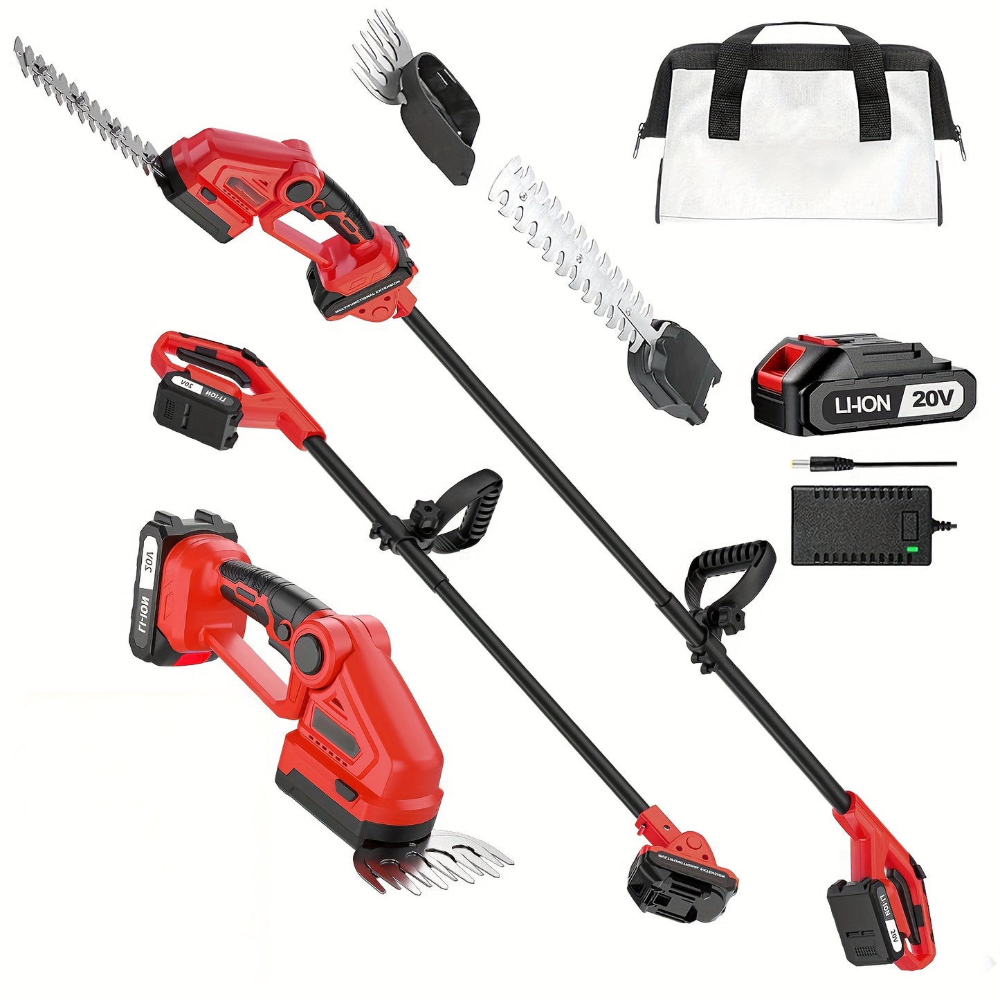 2-in-1 Cordless Hedge & Brush Trimmer with 2 Batteries & Charger, Heavy-Duty 2-in-1 Grass/Weed Cutter, Lithium-Ion Handheld Tool with Replaceable Blades & Storage for Lawn Care, Maintenance ( Plug), Hedge Trimmer, Lawn Trimme