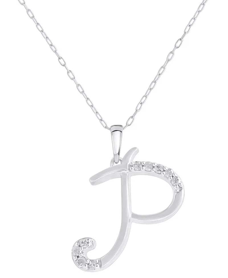 Diamond Fancy Initial 18" Pendant Necklace (1/10 Ct. T.W.) in Sterling Silver
