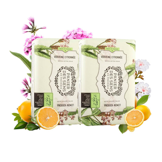 Shea Butter Bar Soap - 95% Natural & Made in France - 2 Bars, 7Oz/200G Each (Lemon Verbena)