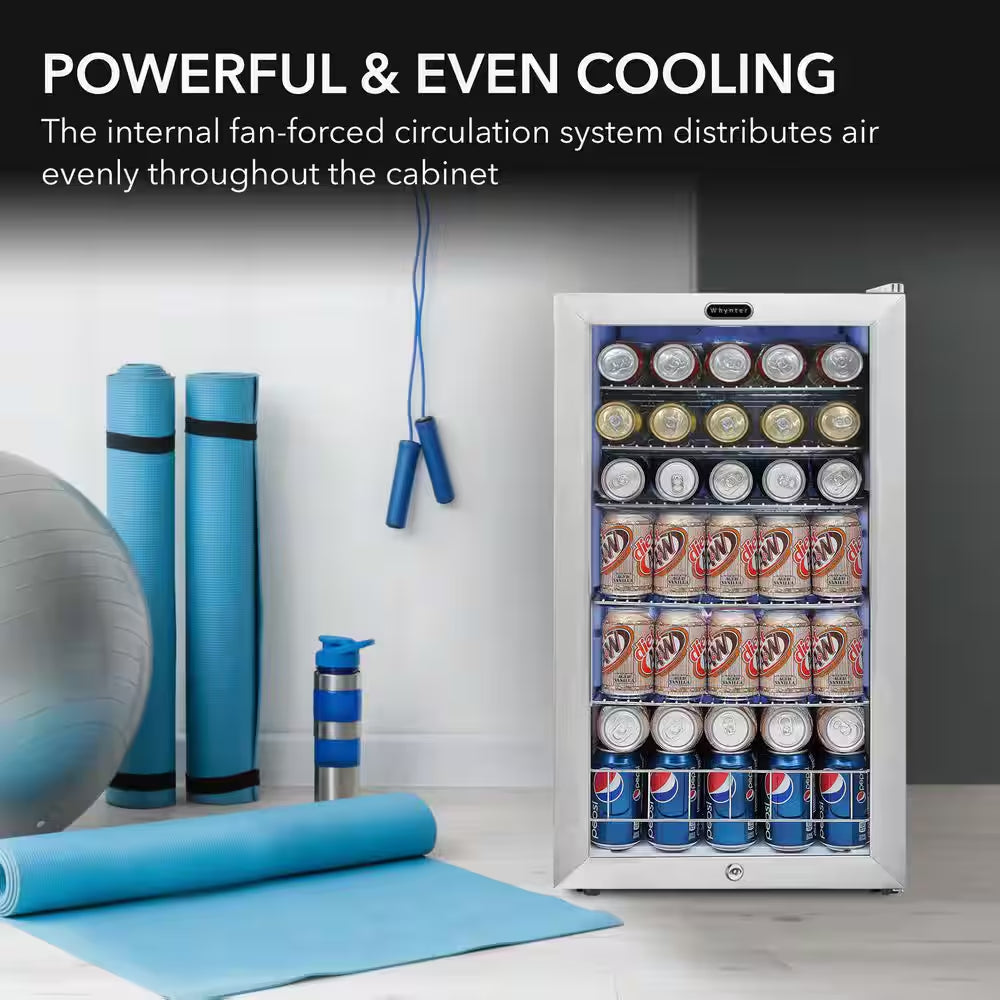 17 In. 127 (12 Oz.) Single Zone Can Cooler 3.1 Cu. Ft. Mini Refrigerator in White with Lock