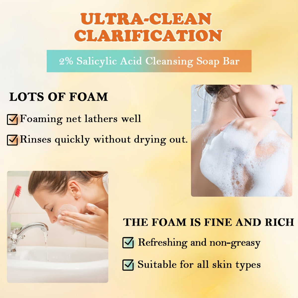 [Salicylic Acid Soap] 3pcs Salicylic Acid Cleansing Soap Bar | Contains Coconut Oil, 2% Salicylic Acid, Moisturize Light Beige, Make Light Beige Look Smoother And Firmer, Soap Foaming Net Equipped, 100G - Suitable for All Lig