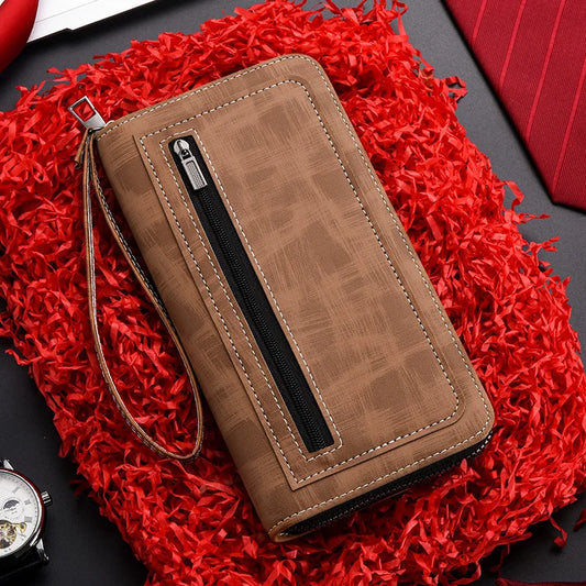 Men'S Long Wallet Vintage Zipper Coin Purses Credit Card Holder Business Clutch Bag Phone Money Purses Porable PU Leather Wallet