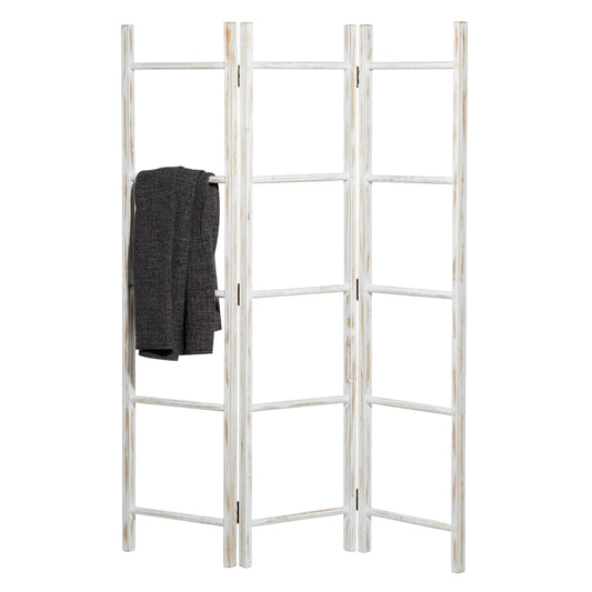 48" X 71" White Wood Ladder 15 Rung Ladder with 3 Panels, 1-Piece