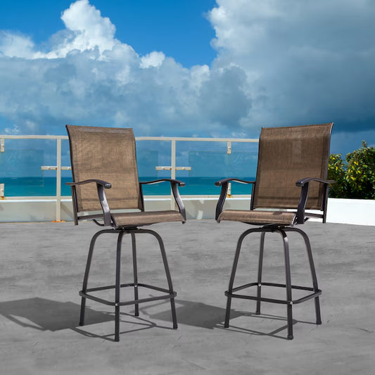 Patio Swivel Bar Chairs Set of 2 Brown with Gold Point Iron Frame Swivel Bar Stool Chair with Brown Sling Seat