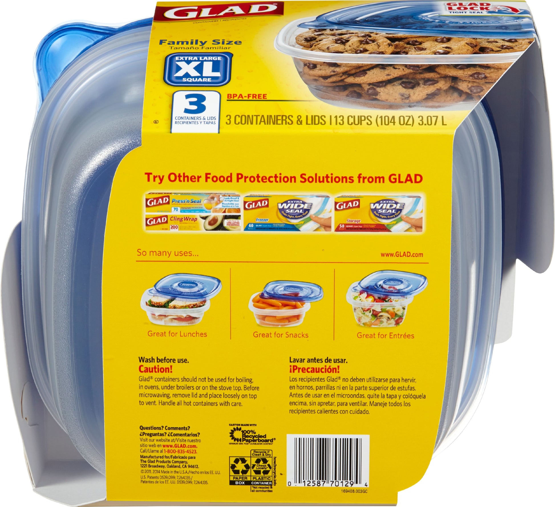 Food Storage Containers - Family Sized Container - 104 Oz - 3 Ct