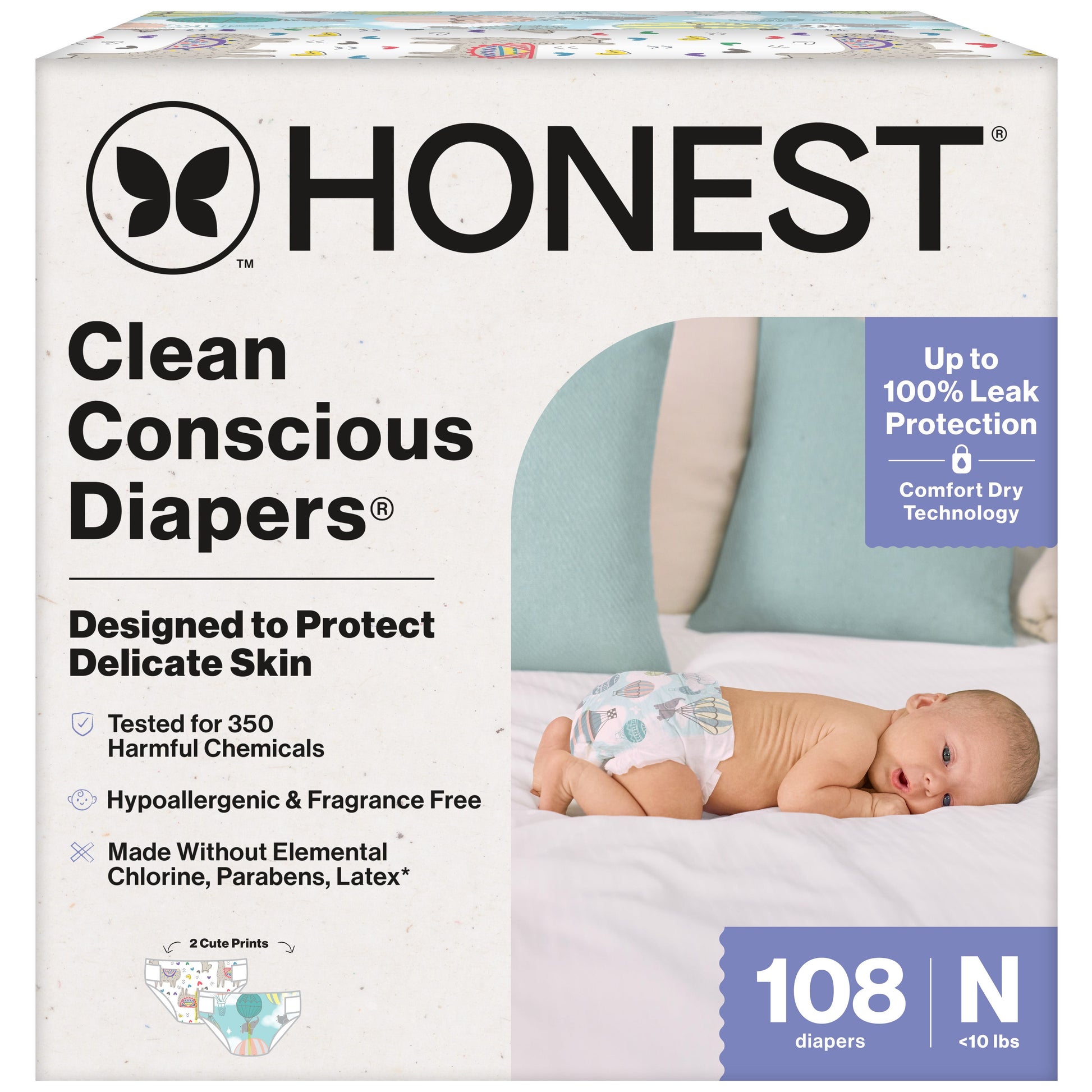 ® Clean Conscious Baby Diapers Size Newborn (<10 Lbs), Hypoallergenic and Plant Based, 108 Count