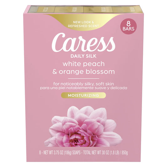 Bar Soap for Women, Daily Silk White Peach & Orange Blossom for All Skin, 3.75 Oz 8 Body Bath Bars